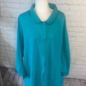 3X Vintage Haband Teal Snap front “ house coat” Robe. Fleece